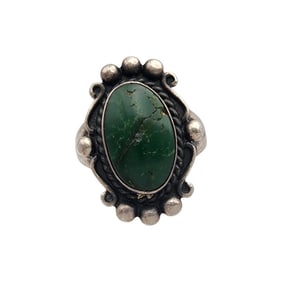 Vintage Navajo Sterling Green Turquoise Ring Sz 5.5
