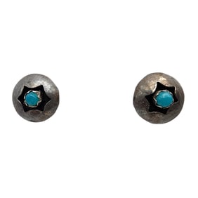 Vintage Navajo Sterling Turquoise Shadow Box Stud Earrings