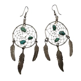 Southwestern Sterling Turquoise Dream Catcher Earrings