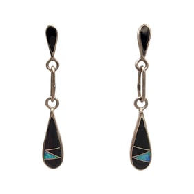 Southwestern Sterling Multistone Inlay Dangle Earrings