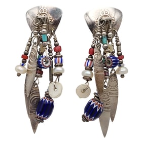 Southwestern Sterling Beaded Dangle Earrings