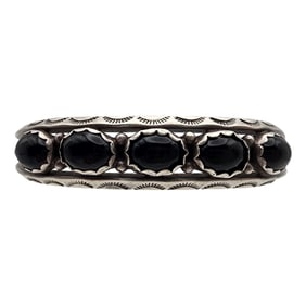 Signed L Navajo Sterling Onyx Row Cuff Bracelet