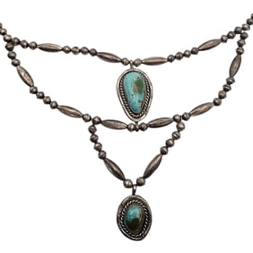 Vintage Navajo Sterling Turquoise Bead Necklace