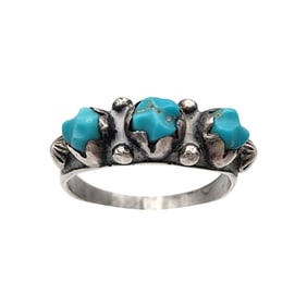 Navajo Sterling Turquoise Chunk Snake Eye RIng Sz 7