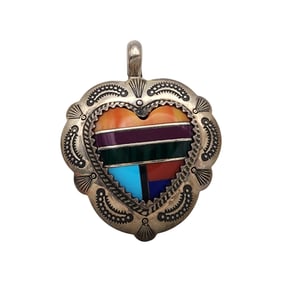 Quoc Trading Sterling Multistone Inlay Heart Pendant