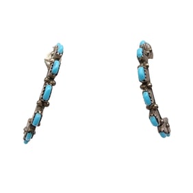 Zuni Sterling Turquoise Needlepoint Hoop Earrings