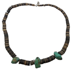 Vintage Southwestern Turquoise Chunk and Shell Heishi Necklace