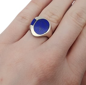 Signed HL Sterling Lapis Lazuli Inlay Ring Sz 6.5