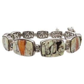 Gorgeous Sterling Reversible Multistone Inlay Link Bracelet