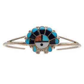 Zuni Sterling Multistone Inlay Sunface Cuff Bracelet