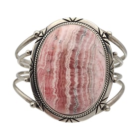 Southwest Style Sterling Rhodonite Cuff Bracelet