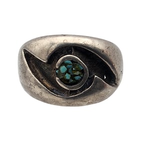 Vintage Navajo Sterling Turquoise Chip Inlay Ring Sz 10.5