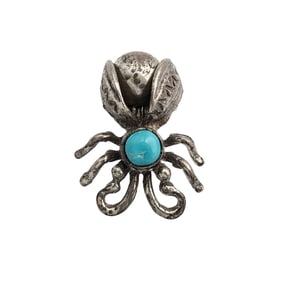 Vintage Navajo Sterling Turquoise Stamped Bug Brooch