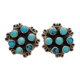 Southwestern Sterling Turquoise Cluster Earrings
