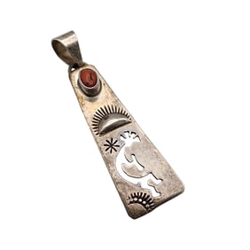 Jeff James Jr Navajo Sterling Coral Kokopelli Pendant