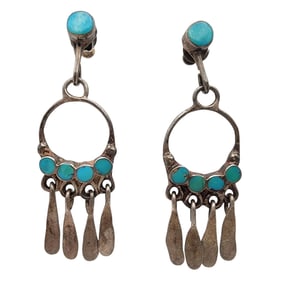 Dishta Style Sterling Turquoise Inlay Earrings