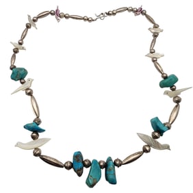 Southwestern Sterling Turquoise Chunk Fetish Bead Necklace