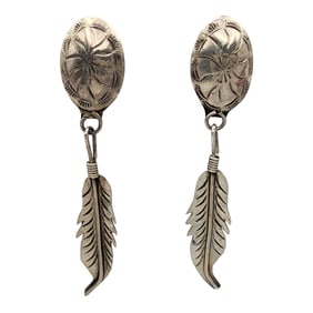 Navajo Sterling Stamped Feather Earrings