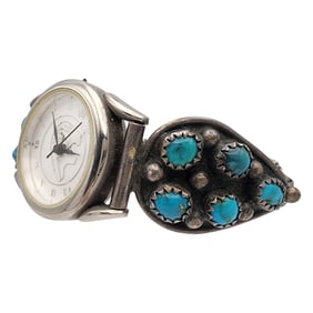 Vintage Navajo Sterling Turquoise Cluster Watch Tips
