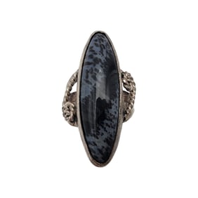 Southwestern Sterling Obsidian Ring Sz 5.75