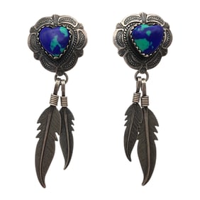 Quoc Trading Sterling Azurite Heart Dangle Earrings