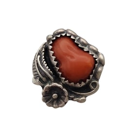 Signed SC Navajo Sterling Coral Ring Sz 6.5
