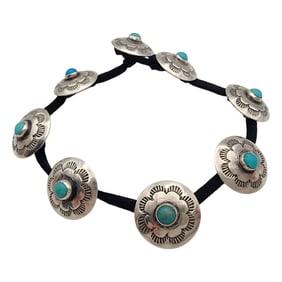 Southwestern Sterling Stamped Turquoise Concho Bracelet