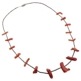 Southwestern Sterling Liquid Silver Coral Necklace
