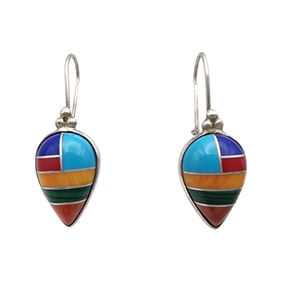 Southwestern Sterling Multistone Inlay Drop Earrings