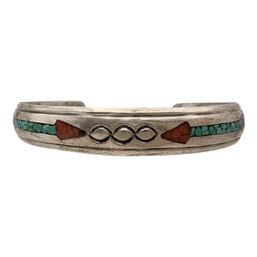 Jimmie Nezzie Navajo Sterling Crushed Inlay Cuff Bracelet