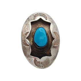 Vintage Navajo Sterling Turquoise Shadow Box Ring Sz 6.5