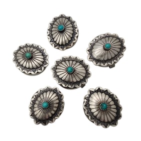 Navajo Sterling Stamped Turquoise Button Covers