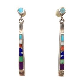 Southwestern Sterling Multistone Inlay Bar Earrings