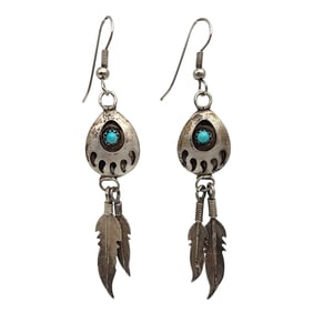 Navajo Sterling Turquoise Bear Paw Earrings