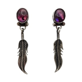 Southwestern Sterling Feather Dangle Earrings