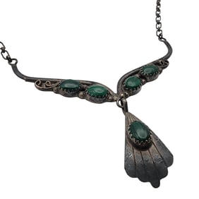 Vintage Navajo Sterling Malachite Dangle Necklace