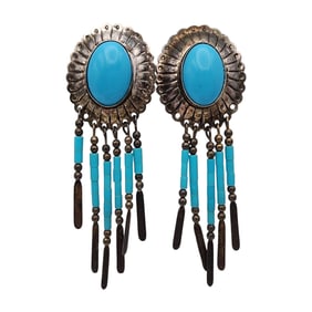 Southwestern Sterling Turquoise Concho Dangle Earrings