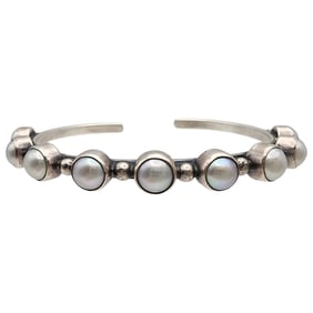 Grace & Gilo Nakai Navajo Sterling Pearl Row Cuff Bracelet
