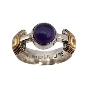 Jane McCrory Anglo Sterling & Goldfill Amethyst Ring Sz 5.5