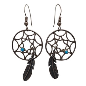 Southwestern Sterling Turquoise Dreamcatcher Earrings