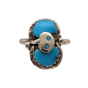 Effie Calavaza Zuni Sterling Turquoise Snake Ring Sz 10