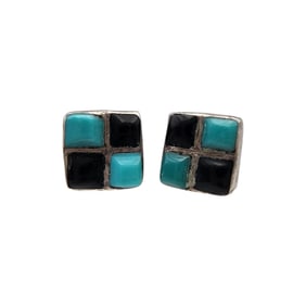 Southwestern Sterling Turquoise Onyx Earrings
