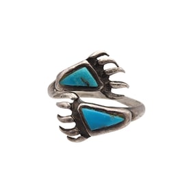 Southwestern Sterling Turquoise Bear Paw Bypass Ring