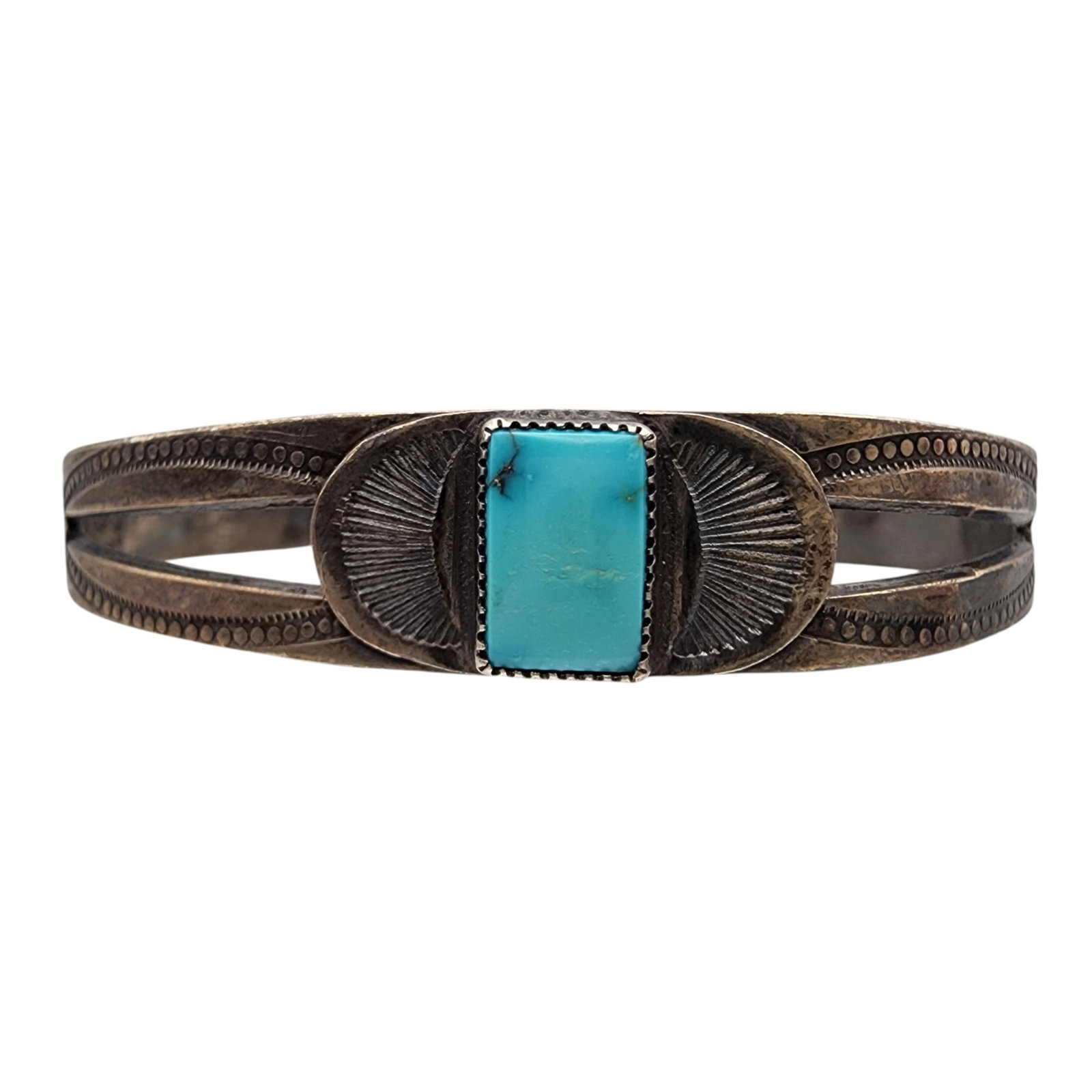 Fred Harvey Era Sterling Turquoise Stamped Cuff Bracelet (1 of 6)