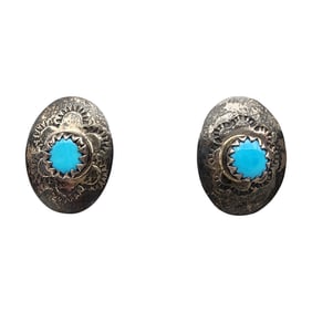 Vintage Navajo Sterling Turquoise Stamped Concho Earrings