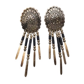 Southwestern Sterling Concho Bead Dangle Earrings