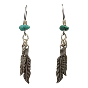 Southwestern Sterling Turquoise Feather Dangle Earrings