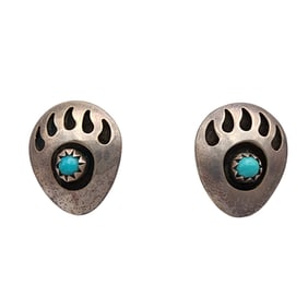 Navajo Sterling Turquoise Bear Paw Earrings