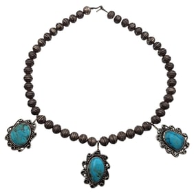 Vintage Navajo Sterling Turquoise Station Necklace