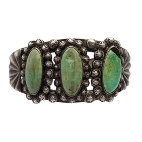 Early Navajo Sterling Turquoise Cuff Bracelet